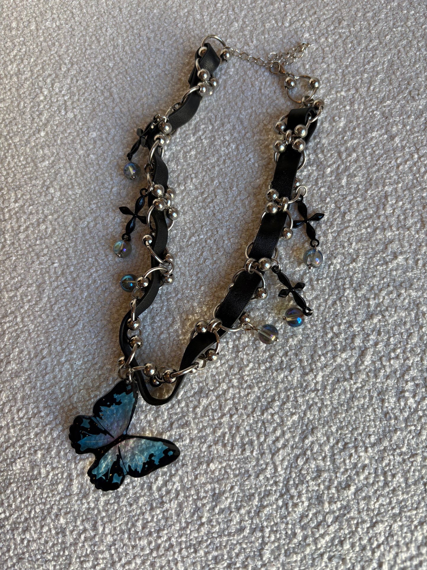 Crystal darkie blue butterfly choker