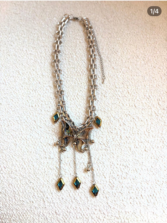 Vintage blue drop butterfly choker
